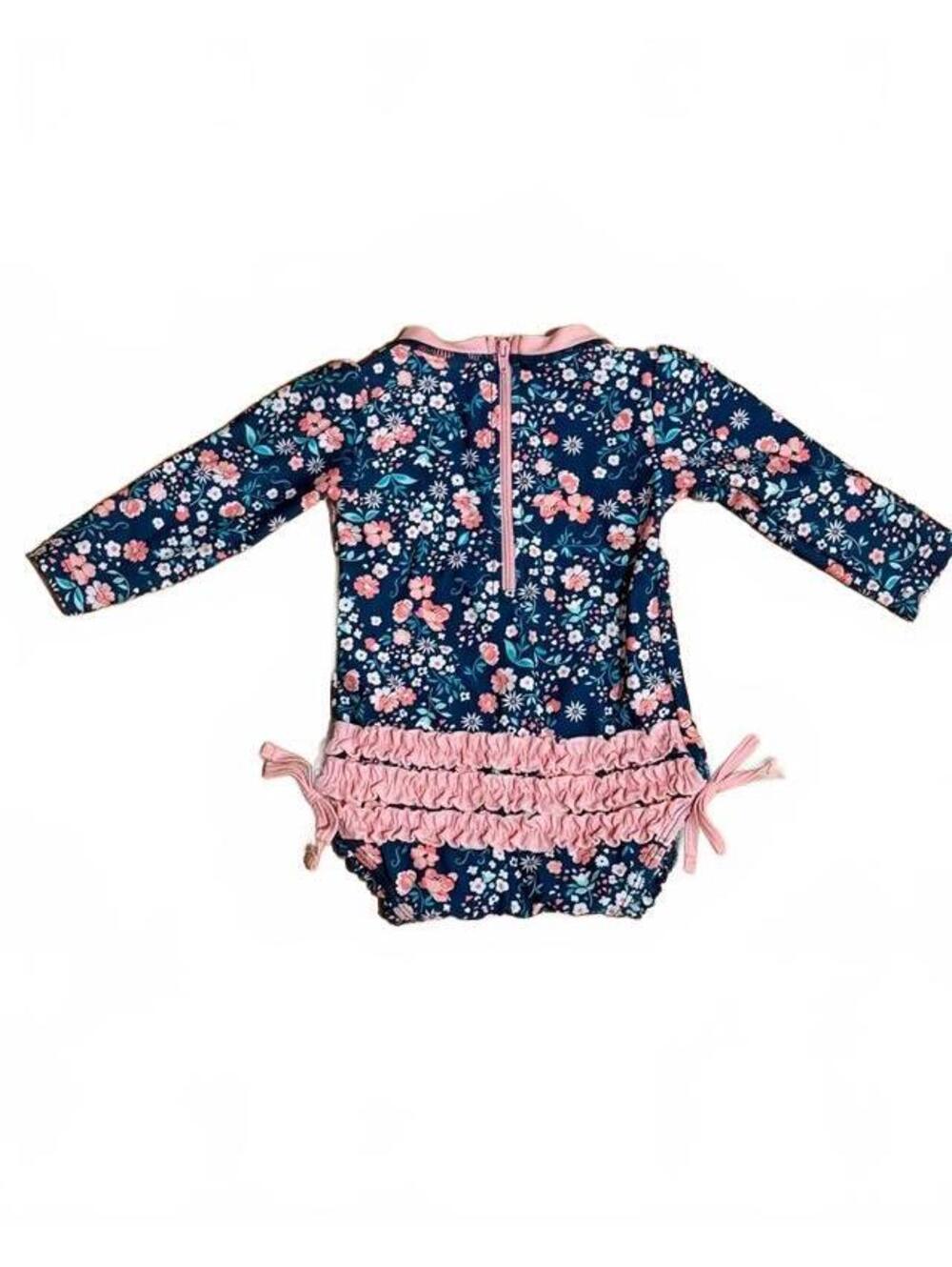 RuffleButts Floral Long Sleeve Swimsuit 6-12M UPF One Piece